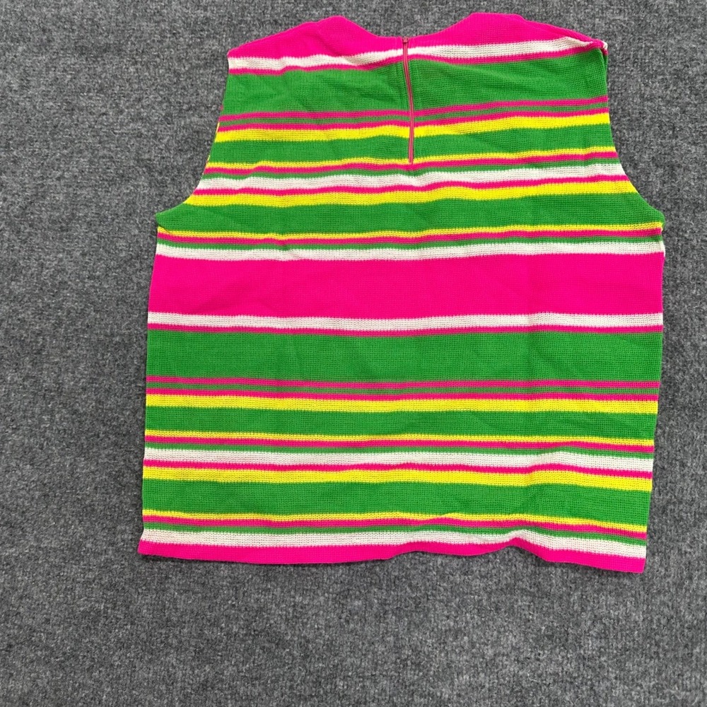 Vintage Knit Top Womens Size L Pink Green Striped Sleeveless Retro Japan Made